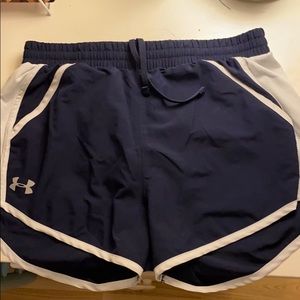 Navy and White Under Armour Fly By Running Shorts